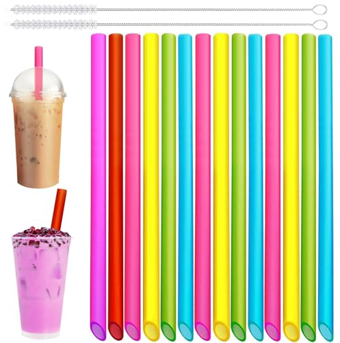 Addein 20pcs Bubble Tea Straws, Colorful Smoothie Straw with 2 Cleaning Brushes, Reusable Boba Smoothie Straws for Milk Shake Boba Juice Smoothie, 230 * 10 mm