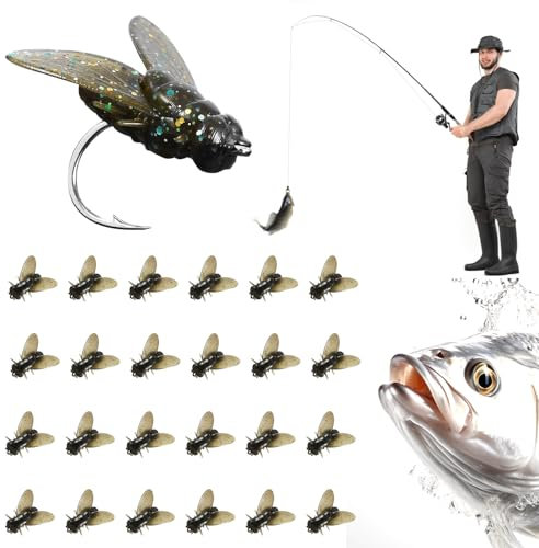 25 Stück Fly Fishing Bait, Bionischer Fliegenfischer-Köder, 2024 Neu Fliegenhaken Weichköder, Fisch-Lockstoff hinzufügen Angelgerät, Künstliche Fliegenfischer-Köder Kit