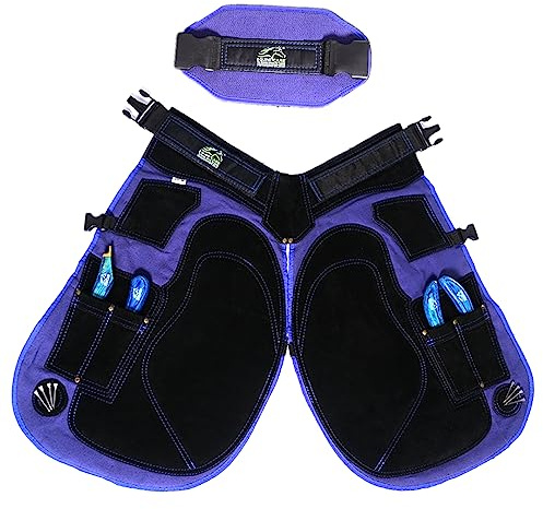 Equine Care Farrier Grembiule Chaps 2 mm Pelle bovina 500 GSM, Air-Mesh, Lunghezza 68,6 cm, Vita regolabile (71,1 - 132,1 cm), Supporto ergonomico imbottito in schiuma per coscia e schiena, 4 tasche