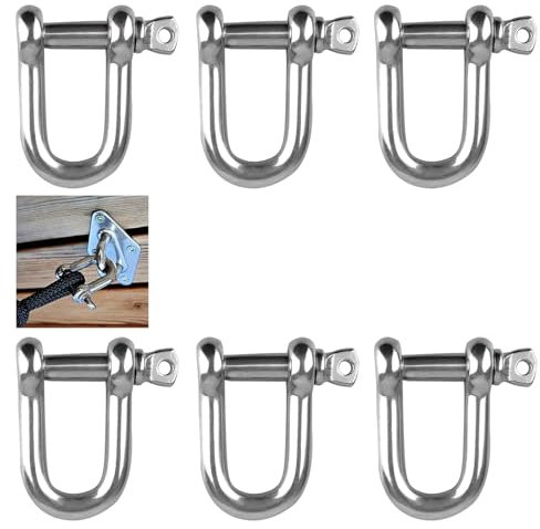 6 piezas Grillete D, Grillete en Forma de D, Grillete Recto de Anilla en D, Grillete de Acero Inoxidable M8, Grillete con Anilla en D de Acero Inoxidable, para Aparejos Grilletes de Cadena de Cable