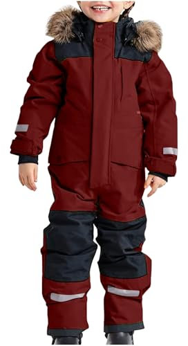 Ayhuang Schneeanzug Kinder Unisex Klassisch Skianzug Warme Verdickt Schneeoverall mit Kapuze und Taschen Winddicht Wasserdichte Skihose Winter Outdoor Skijacke Passform Modisch Softshelljacke