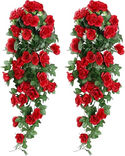 JOZMMZEOOA 2 Pezzi Rose Artificiali Ghirlande 90 CM Fiori Rose Artificiali Decorazioni Pianta Cadente Fiori Finti Interno Esterno Piante Pendenti Artificiali,per Matrimonio Casa Feste Giardino