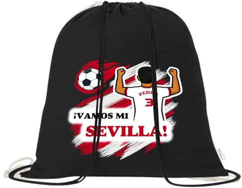 Mochila de algodón orgánico 100% con cordones | Saco multiusos ligero y reutilizable de 38x42 cm | Ideal para adultos y niños Futbol | Mochila tipo saco para gimnasio, colegio (Chico, Sevilla)