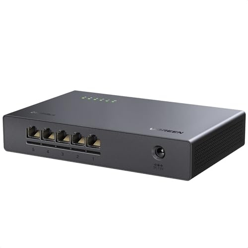 UGREEN 2.5Gbps Network Switch,5 Ports Unmanaged Ethernet Splitter Hub Plug & Play, Fanless, Desktop Wall-Mount, Lifetime Protection for Gaming Office Home NAS PC TV Laptop Switch Router Camera