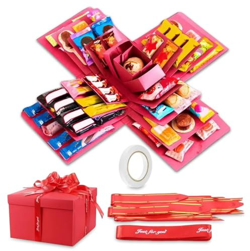 5 Layer Explosion Gift Box, Large Surprise Gift Box Explosion, Valentine's Day Exploding Boxes, DIY Exploding Gift Case for Valentine's Day, Birthday, Wedding, Anniversary with Wape and Ribbon