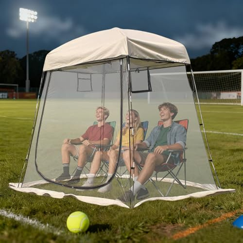 2-3 Person Clear Sport Tent with Extra Rain Cover - Windproof Winter Tent for Ice Fishing, Backyard & Outdoor Sports (Khaki)