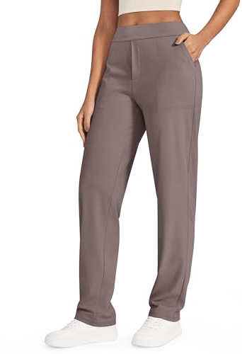 G4Free ShiftReady Yoga Pants for Women Straight Leg Dress Stretch Ladies Work Trousers with Pockets High Waist Business Casual Pull On Smart Trousers