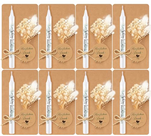 Regali di nozze (tedesco)– bomboniera matrimonio, candela di eucalipto personalizzata, 8 set di regali con candela di comunione, fiori secchi, regali di ringraziamento