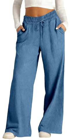 Generico Pantaloni Larghi Donna Estivi Casual Pantaloni Lino Leggeri Elastico in Vita Elegante Baggy Linen Pants Pantalone da Spiaggia Sportivo Lavoro