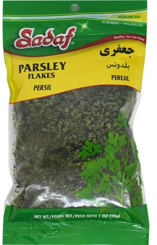Sadaf Parsley Flakes - Parsley Flakes for Cooking & Food Flavoring - Middle Eastern Cuisine - Perejil - Kosher and Vegetarian - 1 oz Resealable Bag