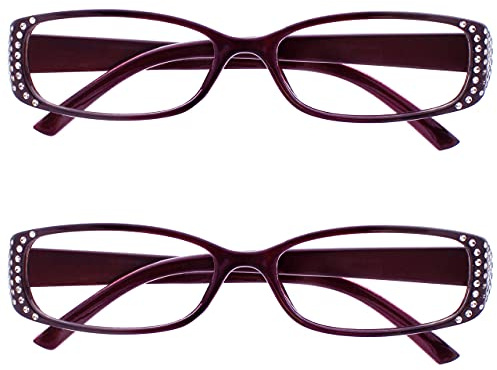 OPULIZE Reading Glasses Black & Purple Diamonte Style Readers Value 2 Pack Designer Style Womens Ladies RR93-5 +2.50