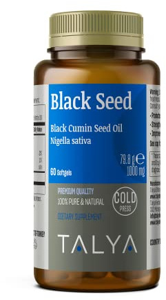 TALYA Black Seed Oil Softgel with High Thymoquinone - Immune Support - Digestive Health - Brain Function - Joint Mobility - Cold-Pressed from Non-GMO Turkish Black Cumin Nigella Sativa Seeds