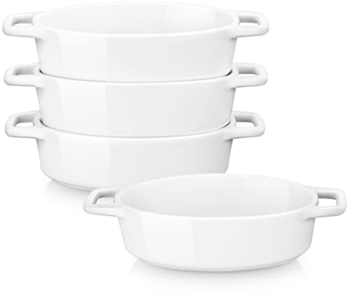 LOVECASA Set de 4 Teglie da Forno, Stampo per Torte Teglia da Forno in Porcellana Torta per Pane Lasagna Pizza 16CM, Ovale, Capacità: 200ml