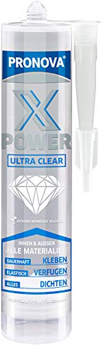 Pronova Montagekleber X POWER ULTRA CLEAR hoch Transparenter 1K-Hybrid-Kleb- und Dichtstoff für Spannungsfreie, hochtransparente Verklebungen aller Materialien im Innen- und Außenbereich 300g