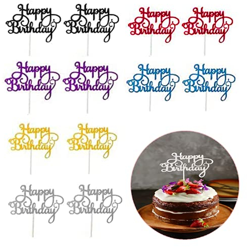12 Topper per Torta Happy Birthday, 6 Colori Glitterati per Compleanni, Happy Birthday Cake Topper, Decorazioni per Cupcake, Dolci per Feste