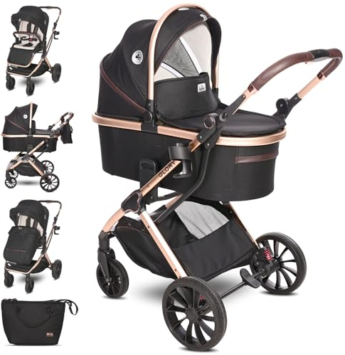 Lorelli cochecito 2 en 1 Glory capazo, asiento deportivo reversible, hasta 22 kg, color:negro
