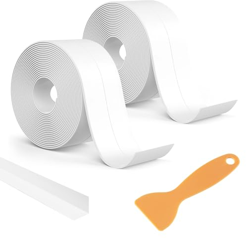 Kiperline Weichsockelleiste Selbstklebend, 19x19mm Dichtungsstreifen Selbstklebend Weiß 6,4m PVC Dichtungsbänder mit Spatel für Küche Waschbecken Arbeitsplatte Badezimmer Toilette (2 Roll,3,2m/Roll)
