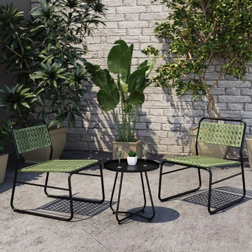 casa.pro Set da Bistrot Tavolino e 2 Sedie da Esterno Arredo Bistrò Set Mobili da Patio Balcone Terrazza Set da Caffè all'Aperto - Polyrattan Verde