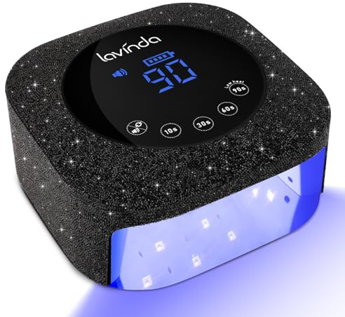 Lavinda 54W UV Nail Lamp, UV Light for Gel Nails, Cordless Rechargeable UV LED Nail Lamp Nail Light with 4 Timer and LCD Display, Professional Fast Curing Lamp Nail Dryer with Black Rhinestone
