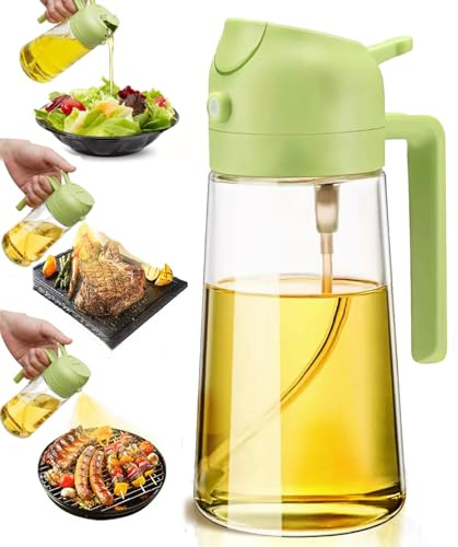 Arsatbs Oljespruta för matlagning, 2-i-1 dispenser 473 ml oljedispenser för kök, olivolja matlagningsspruta glas, oljedispenser flaska, sallad, grillning, rostning grön