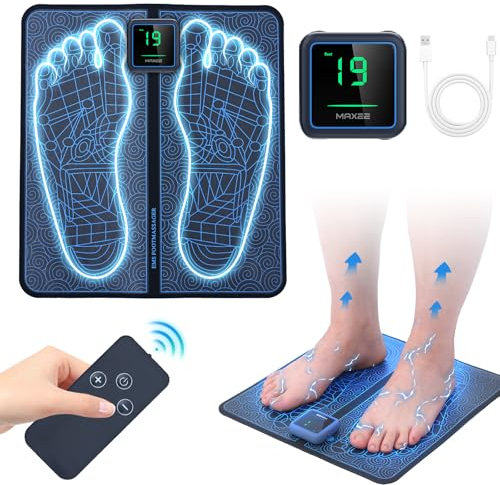 Maxee EMS Fußmassagegerät, Kabelloses Tragbares Fußmassagegerät mit Fernbedienung, 8 Modi 19 Intensitäten, TYP C Fußgesundheitsmassagegerät, Fördert die Durchblutung, Lindert Muskelschmerzen