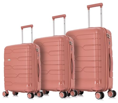 1990s Juego de Maletas expandibles Polipropileno 3 Piezas|Maleta Cabina 55x38x22cm|Mediana expandible 65cm|Grande Extensible 75cm (RosaDorada)