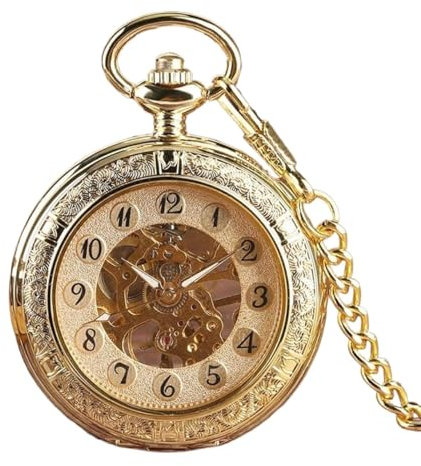 DUJAE Taschenuhr, transparente mechanische Taschenuhr im Retro-Stil for Herren, goldene Taschenuhr mit Kettenuhr und Handaufzug