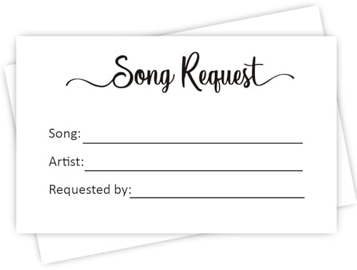 KONKAVA 50 kort för låtförfrågningar, DJ-bal, dans, fest, musik, förslagsanteckning, kort för låtbegäran för bröllop, karaoke sångkort (8,9 cm x 5 cm)