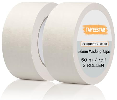 Taiyeestar 2 Rouleaux Ruban de Masquage, 50 mm x 50 m, pour travaux de peinture, masking tape, ruban adhésif pour peintre - Blanc
