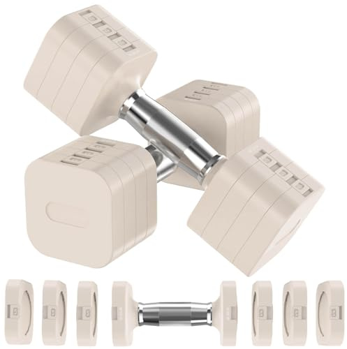 Hezeyferg 22LBS Adjustable Dumbbells Set, Adjustable Weight Dumbbells with 4 Levels 4.4lb, 6.6lb, 8.8lb, 11lb, Hand Weights Sets for Women/Men Home Gym Full Body Workout (11LB Each ( 22LB Pair ), Beige)