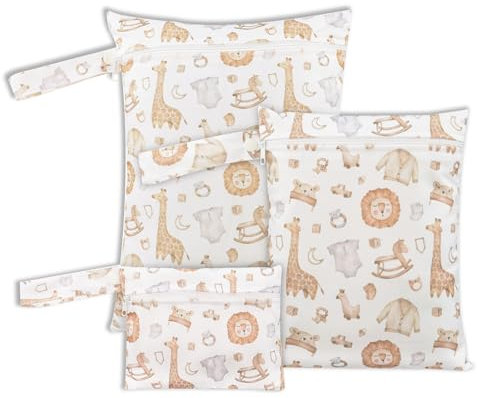 KASESSS 3 Piezas Pañaleras para Bebes, Bolsa Impermeable Bebe, Bolsa Bebe, Bolsas Pañales Impermeables, Reutilizable Organizador de Pañales para Nadar Fitness Acampar Viajar Playa Lindos Animalitos
