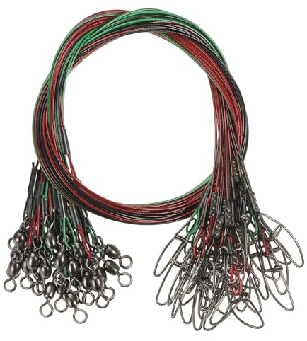 PATIKIL Fishing Wire Leader Line 125LB 21 Inch, 30Pcs Steel Heavy Saltwater Fishing Leader Line High Strength with Rolling Swivel and Snap, Black/Red/Green