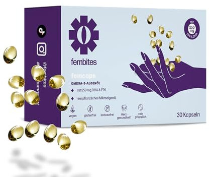fembites femcaps OMEGA 3 - Natürliches Algenöl mit EPA & DHA - Hochdosiert, Vegan & Laborgeprüft - 30 Kapseln