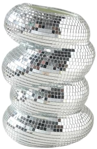 CGTQROVR Disco Ball Planter Spiral Reflective Mosaic Vase Unique Mirror Vase for Home Office Table Decor Home Accessory
