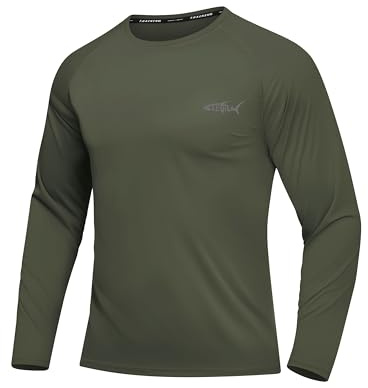 Men’s Long Sleeve T Shirts Quick Dry UPF 50+ Tshirt Rash Guard Moisture Wicking Running Tops UV Protection Sun Protection Shirt for Sport Hiking Fishing (AG L) Army Green