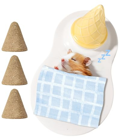 Cama para Chinchilla | Alfombra Refrescante de Cerámica para Roedores, Cónica con Palitos para Roedores, Accesorios de Jaula para Hurón, Chinchilla, Ardilla y Pequeños Animales