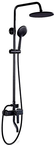 Antique Brass Shower, Black Wall Mounted Shower Set with Round Overhead Shower Head Bath Tap, Traditional Shower Mixer Set for Bathroom Hotel Gym,B (C A)
