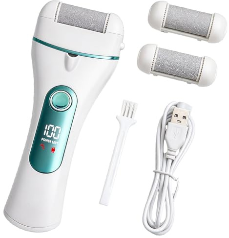 Pedicure Elettrico, con 3 Rulli di Ricambio, Set Calli Rimozione Ricaricabile, 2 velocità, Impermeabile IPX5, kit pedicure per Piedi Rimozione Calli Pelle Dura Secca(Bianco)