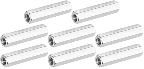M METERXITY 8-Pack M4 x 0.7-Pitch Hex Coupling Nuts, 30mm/1.18 Length | Fully Threaded Rod, 304 Stainless Steel, for Machine, Industrial, Studding Connector Fasteners, Silver Tone