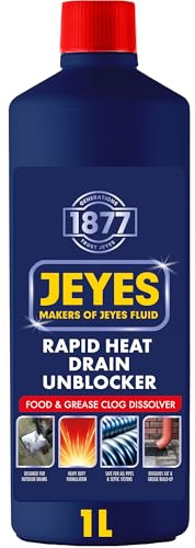 Jeyes Rapid Heat Outdoor Drain Unblocker 1L – Heat-Activated Kitchen Sink Unblocker – Heavy Duty Drain Cleaner Melts Grease, Fat & Food Waste Fast – Safe for All Pipes & Septic Systems