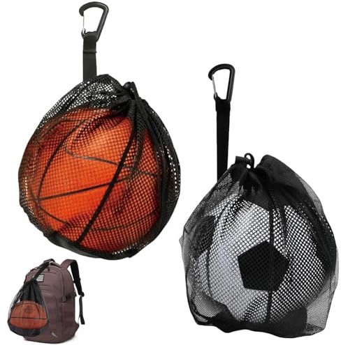 MmotZsb 2 Stück Ballnetz, Basketball Tasche mit Karabiner und Kordelzug, Balltasche für Training, Fitnessstudio und Outdoor-Aktivitäten, Ballsack für Basketball, Fußball und Volleyball