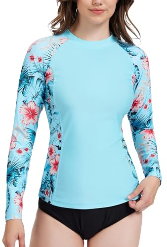 MEETWEE Langarm Damen Surf Rash Guard Sonnenschutz Badeanzug UV-Schutz Shirt UPF 50+ Kurzarm Badeoberteil Schnell trocknendes Schwimm-Sonnenschutzshirt für Wassersport