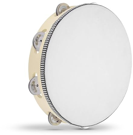 Wintem - Tamburello Tradizionale in Legno Ø25 cm con 8 Sonagli in Metallo, Strumento Musicale Ritmico con Presa Ergonomica, Ideale per Scuole Feste e Performance di Gruppo, Resistente, Suono Brillante