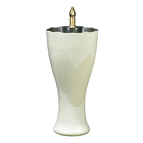 LQAIomn Pedestal Sink Pedestal Sink for Indoor and Outdoor, Ceramic Bathroom Pedestal Sink with Leaf Carving, Floor Standing Sink Wash Basin with Faucet and P