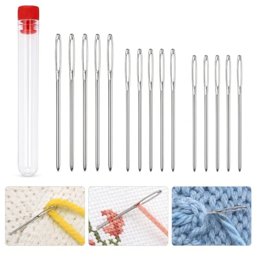 UYVPAER 15 Piezas Agujas De Coser Diy Ojo Grande, Punta Roma, Para Lana Y Tela, Ideales Para Patchwork, Punto De Cruz, Tapicería, Vienen En Frasco Transparente
