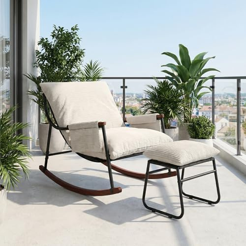 HomeMiYN Fauteuil à Bascule Allaitement avec Repose Pieds, Poche latérale