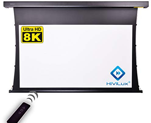 HiViLux TXN – Pantalla de proyector motorizada, ganancia 1,0, tela blanca profesional de pantalla de cine / 3D / 4K / UHD / estructura de aluminio / sin efecto brillante o puntos / sin telas ni fibra de vidrio