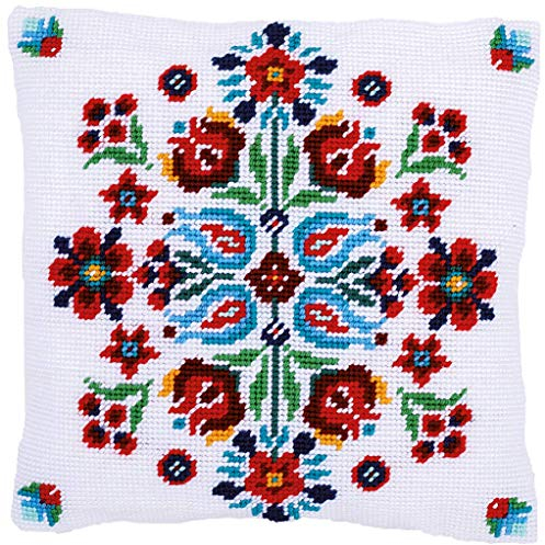 Vervaco Gobelin Stickpackung Kissen Stickset Erwachsene Kissenbezug FOLKLORE Stickerei Set Anfänger Vorgedruckt Kreuzstichkissen Kreatives Handwerk ca. 40 x 40 cm Dekoratives Kissen DIY Geschenkset