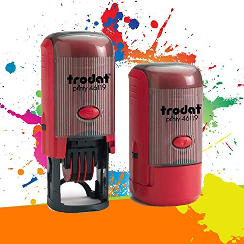 Trodat Printy 46119 - Tampon Dateur Professionnel Automatique 1 + 1 lignes À Personnaliser - Empreinte 19 mm de diamètre Offerte (Rouge)