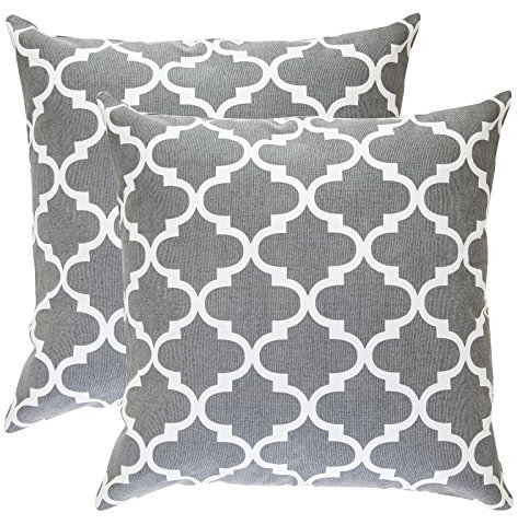 TreeWool Dekorativer Kissenbezug (60 x 60 cm, Graphit) Trellis Design 100% Baumwolle (2er Pack)